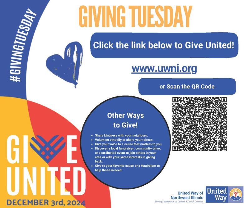 IRA Charitable Gifts to United Way of Northwest Illinois Giving Tuesday image representing IRA charitable gifts to United Way of Northwest Illinois